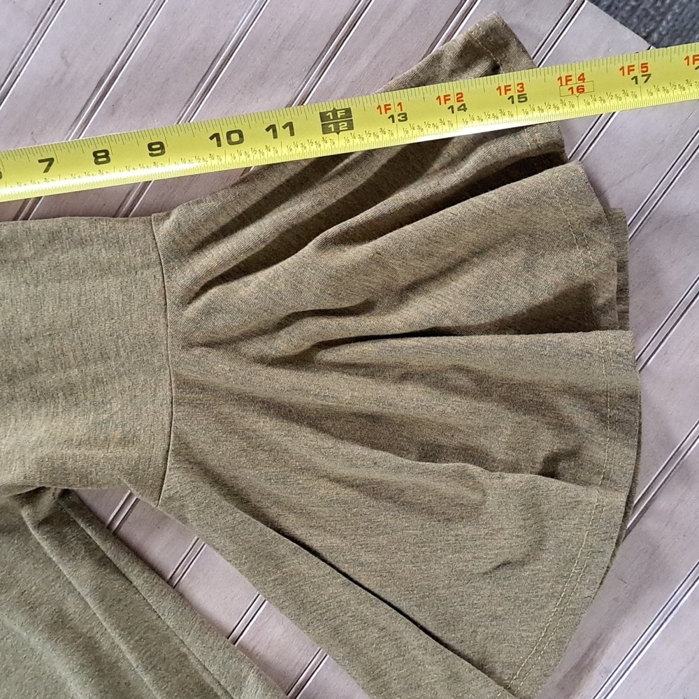 LuLaRoe Olive Green Boho Ruffle Hem Bell Sleeve Loose Fit Modest Midi Dress - Picture 8 of 10
